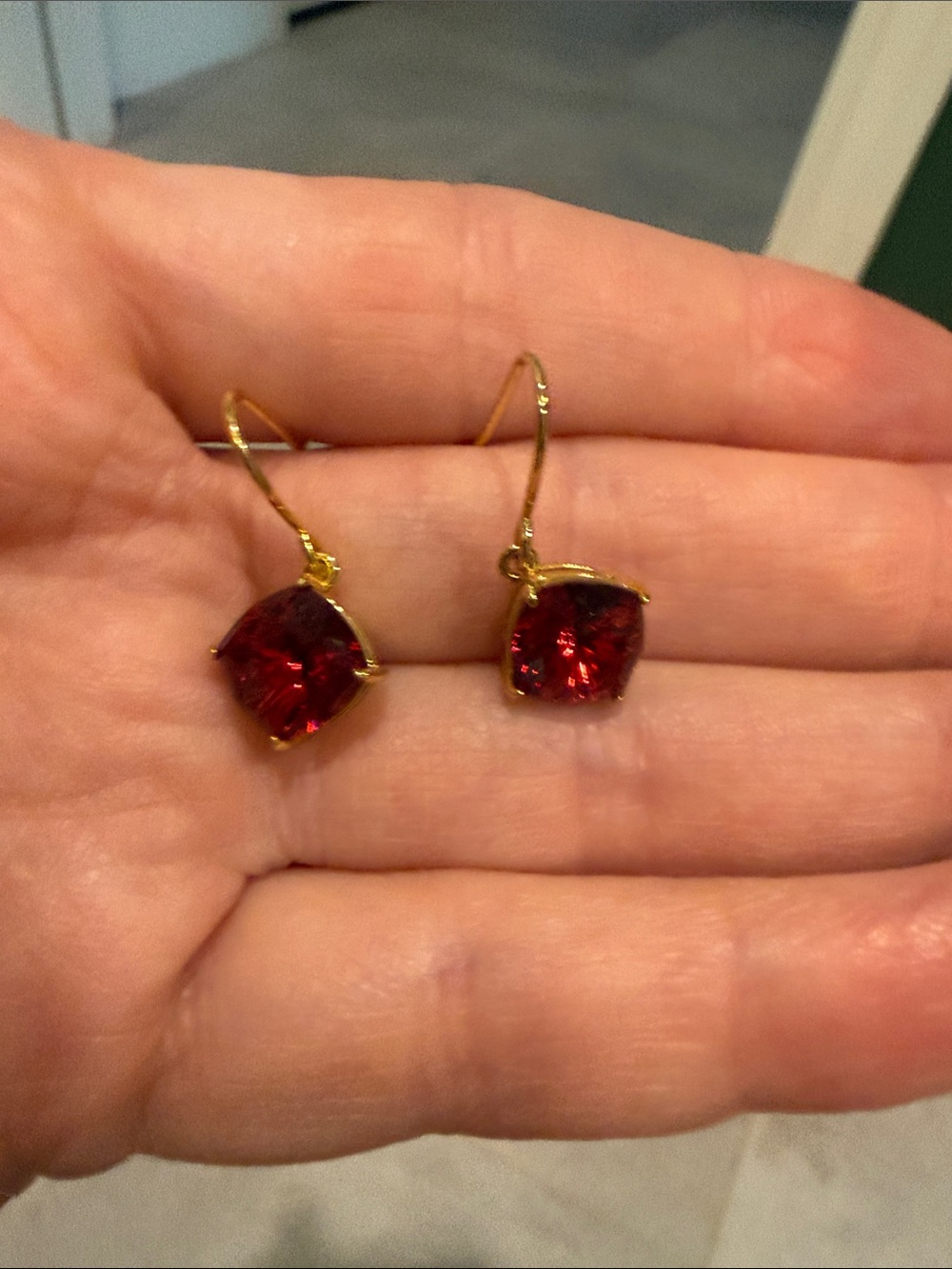 Origami Owl Gold Hook Earrings with Red Stones